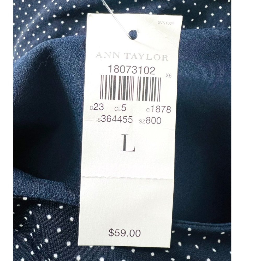 Ann Taylor Short Sleeve Jersey Poker-dot Top Navy Size L NWT - Picture 10 of 11
